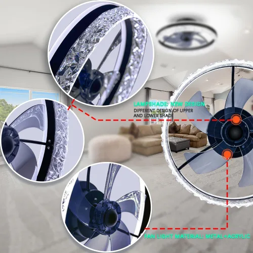 Vista 4 de Ventilador de Techo con Luz, Ventiladores de Techo de Perfil Bajo, Ventilador de Techo de Montaje Empotrado, Ventiladores Inteligentes de Techo
