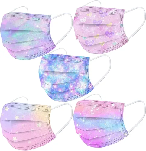 Vista 2 de 50 piezas mascarillas faciales para niños, 3 capas, no tejidas, transpirables, protectoras, para niños y niñas, para exteriores y escuela