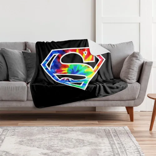 Vista 6 de Superman - Manta de 50 x 60 pulgadas, diseño de teñido anudado con logotipo de Superman sedoso al tacto, manta de sherpa súper suave