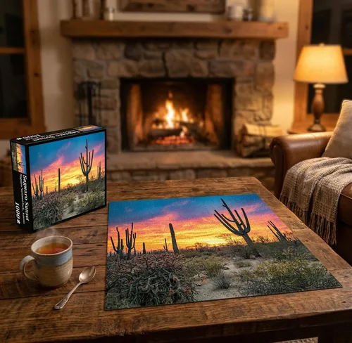 Vista 2 de Pigment & Hue, Inc. - Rompecabezas de 1000 piezas de Saguaro Sunset, Parque Nacional Saguaro, Arizona, multicolor