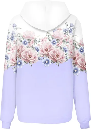 Vista 4 de Camisetas de manga larga, sudaderas con capucha con estampado floral para mujer, con cordón y bolsillos