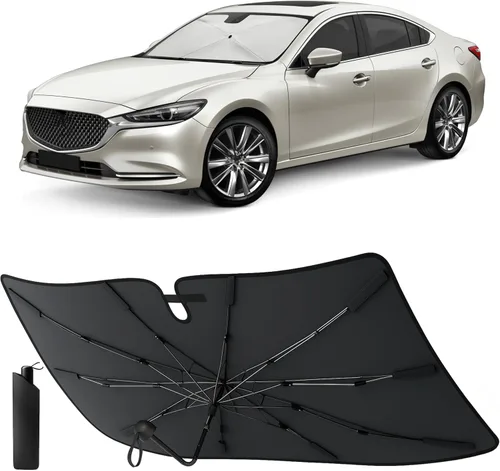 Vista 31 de EcoNour Parasol plegable para parabrisas de Mazda 3 2014-2016 2017 2018, parasol para ventana delantera de automóvil, protección UV, bloqueador