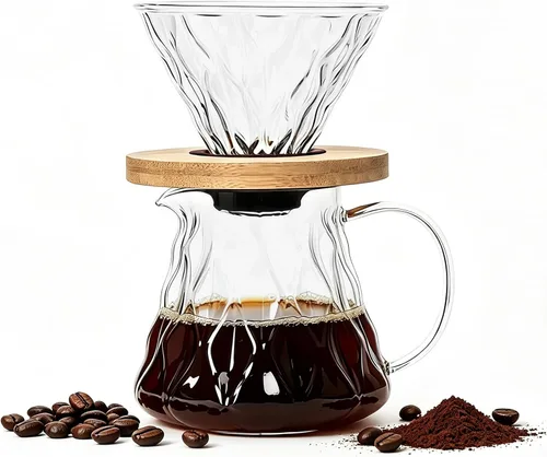 Vista 7 de Cafetera de vidrio para verter sobre vidrio de 17 onzas y filtro inoxidable