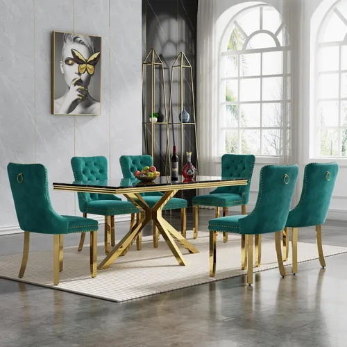 Vista 41 de HomVent - Juego de mesa de comedor de mármol sintético de 68 pulgadas con 4 sillas de terciopelo para cocina Modern Rectangular Faux Marble
