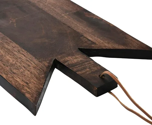 Vista 4 de Main + Mesa Tabla de cortar de madera geométrica con corbata de cuero Añejado oscuro