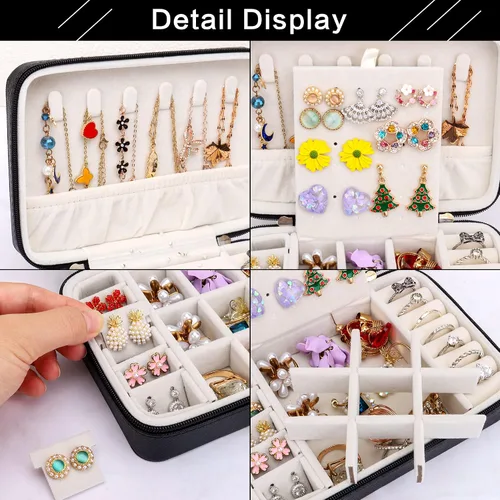 Vista 3 de DesignSter Joyero pequeño Joyero de viaje de piel sintética, organizador de joyas, soporte de almacenamiento para collares, aretes, anillos