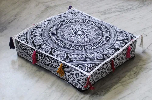 Vista 2 de ICC - Funda de cojín cuadrada grande de algodón con diseño de mandala, funda de almohada hippie, funda de almohada para el suelo con cremallera
