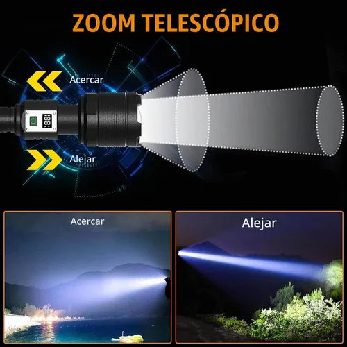 Vista 5 de Linternas recargables MAX 200000 lúmenes altos, linterna LED súper brillante de 30 W, linterna más brillante de alta potencia