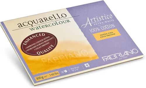 Vista 2 de Fabriano Artistico Acquarello, extra blanco, grano fino, prensado en frío, 9.1 x 12.0 in, 20 hojas, 10.58 oz/m², cartón para acuarelas