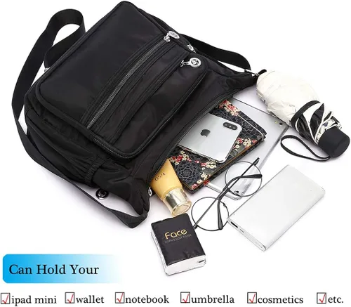 Vista 6 de Collsants Bolso bandolera pequeño de nailon para mujer, bolso de viaje, con múltiples bolsillos