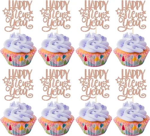 Vista 19 de 1 paquete de decoración para tartas con purpurina de fuegos artificiales para 2026 Año Nuevo 2026, decoración para pasteles de bienvenida 2026