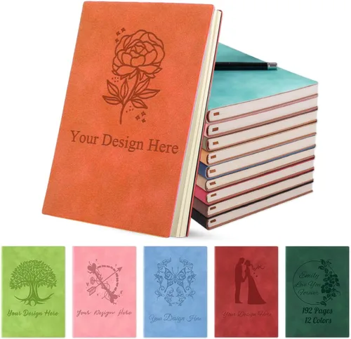 Vista 9 de Cuaderno de viaje personalizado de cuero para hombres y mujeres, grabado con nombre, logotipo, regalos personalizados para profesores, estudiantes