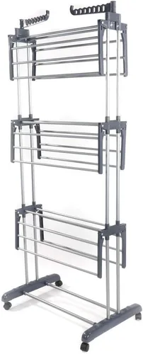 Vista 4 de SHG - Organizador de lavandería de aluminio de 3 niveles, estante de secado plegable, soporte para secadora de ropa