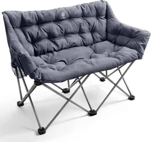 Vista 9 de EVER ADVANCED Silla de Campamento Doble para Adultos, Banco Loveseat de Campamento Plegable Acolchado con Bolsillo Lateral Sofá de Campamento