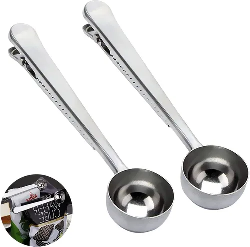 Vista 10 de Cuchara de café con clip de cucharada de acero inoxidable Cuchara de café con mango largo multifunción Bolsa de sellado Clip para té, café, proteína