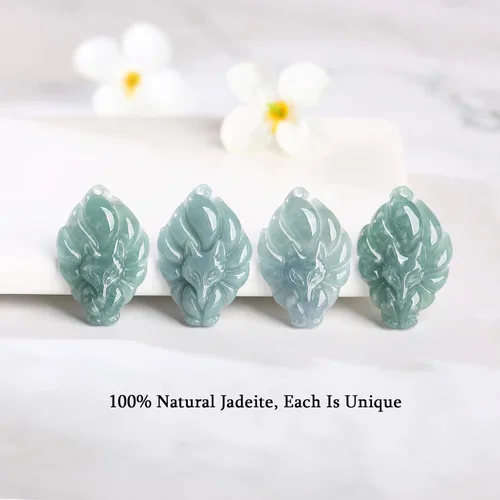 Vista 2 de Dije de reina de zorro de jade real para mujeres y hombres, dije de zorro de nueve colas de la suerte, joyería de jadeíta con certificación genuina