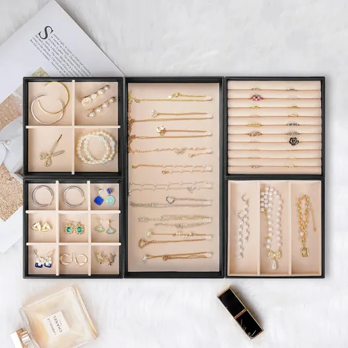 Vista 7 de ProCase Organizador de joyero para mujeres y niñas, paquete con organizador apilable para cajones de bandeja de joyería