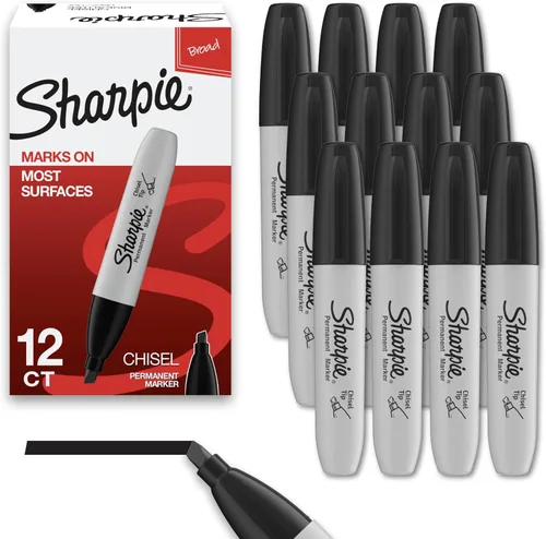 Vista 7 de Sharpie Marcadores permanentes, punta de cincel, negro, 12 unidades - hogar, escuela, suministros de oficina