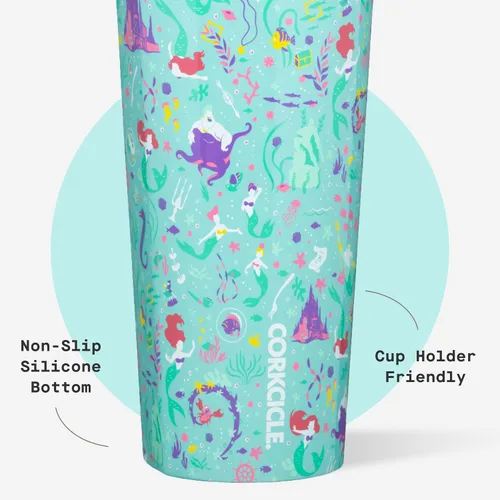 Vista 5 de Corkcicle Disney Princess Vaso Frío - Mantiene las Bebidas Frías durante 12 Horas - Acero Inoxidable con Triple Aislamiento - Popote y Tapa de Rosca