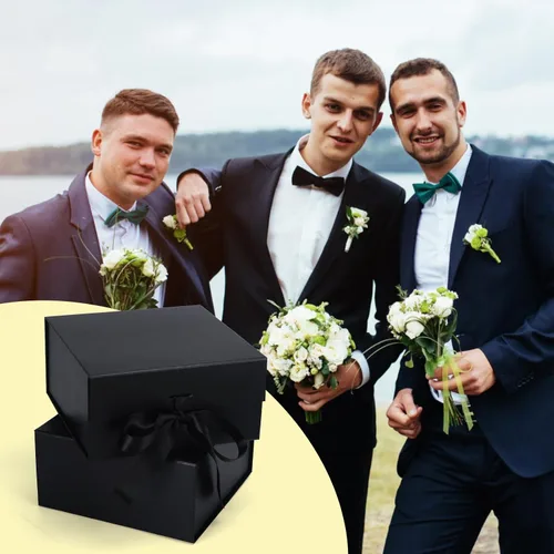 Vista 6 de Giftgarden Paquete de 4 cajas de regalo negras de 8 x 8 x 4 pulgadas con tapas magnéticas de cinta, caja cuadrada plegable para regalo, Navidad