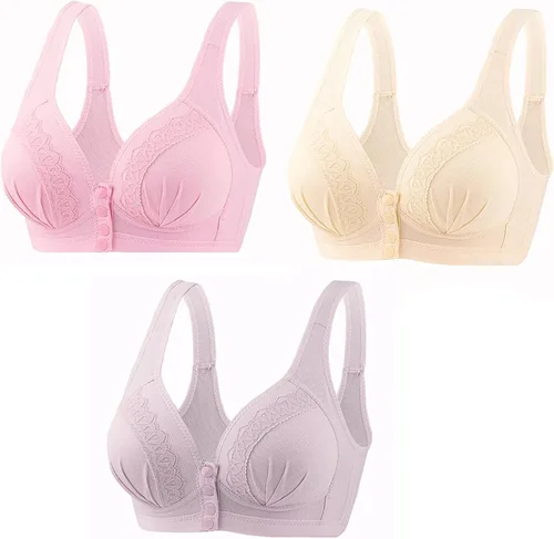 Vista 2 de Glamorette Snap Front Bra Older Women,Snap Front Bra, Sexy Lace Embroidered Bras,Pull-On Front Closure Button Bra