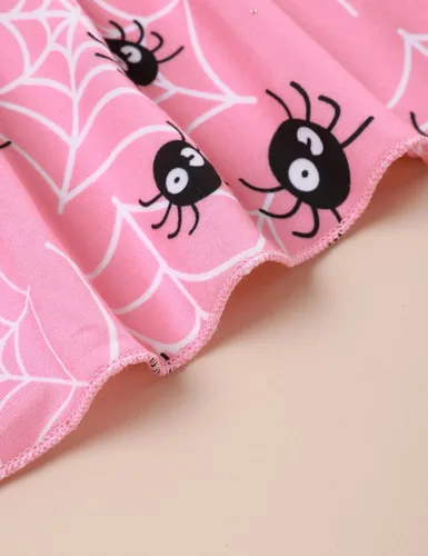 Vista 7 de Conjunto de ropa de Halloween para recién nacido, con volantes, tirantes, calabaza, murciélago, fantasma, falda con diadema