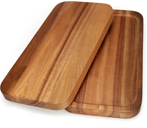 Vista 7 de 2 piezas de bandejas rectangulares de madera para alimentos, bandeja decorativa pequeña para servir, bandeja larga de charcutería, bandejas