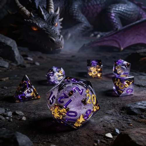 Vista 13 de Mini Planet RPG DND - Juego de mesa poliédrico de resina de borde afilado de Dungeons and Dragons, hecho a mano, 7 piezas (dinosaurio 3D)