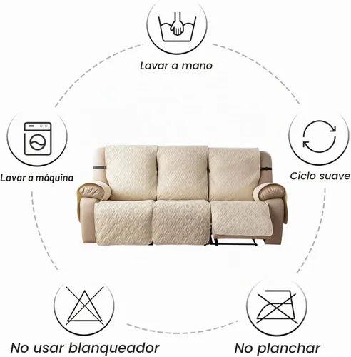 Vista 8 de Genina Funda impermeable para sillón reclinable, antideslizante de 3 plazas, lavable, protector de muebles para perros y niños (beige, reclinable)