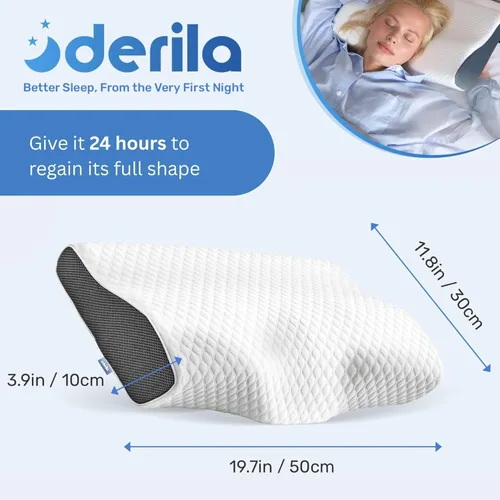 Vista 2 de Derila Almohada Cervical para el Cuello para Dormir - Almohada de Soporte para Espalda, Estómago, Durmientes de Lado, Almohadas de Espuma