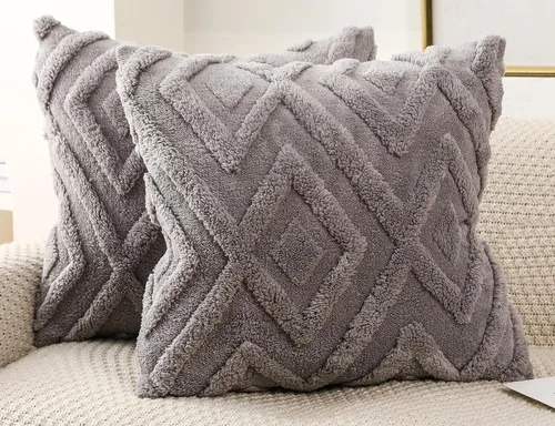 Vista 10 de Juego de 2 fundas de almohada de piel sintética beige de 16x16, funda de almohada decorativa de cuadros suave estilo boho para sofá, cama, sala