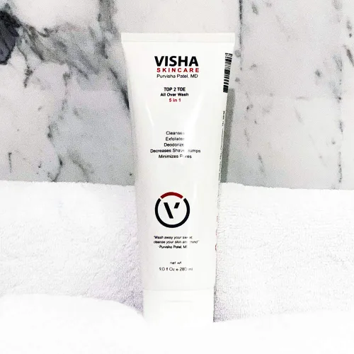 Vista 6 de Visha Skincare Top 2 Toe Gel de baño todo en uno para cara, cabello y cuerpo Gel de baño exfoliante Champú clarificante Gel de baño