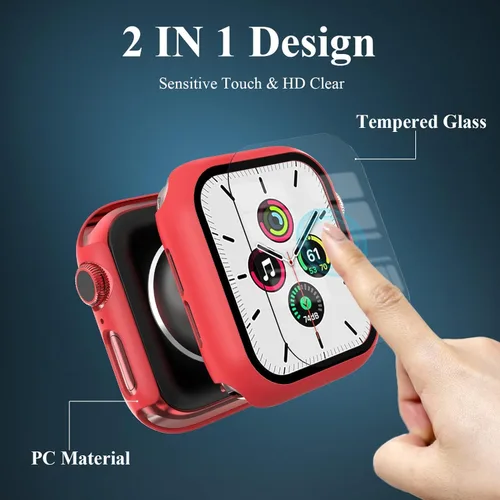 Vista 2 de [Paquete de 3] Funda para Apple Watch Series 9/8/7 de 1.614 pulgadas con protector de pantalla de vidrio templado, cobertura completa