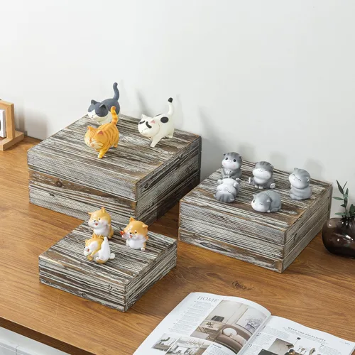 Vista 3 de MyGift - Juego de 3 soportes elevadores apilables de madera
