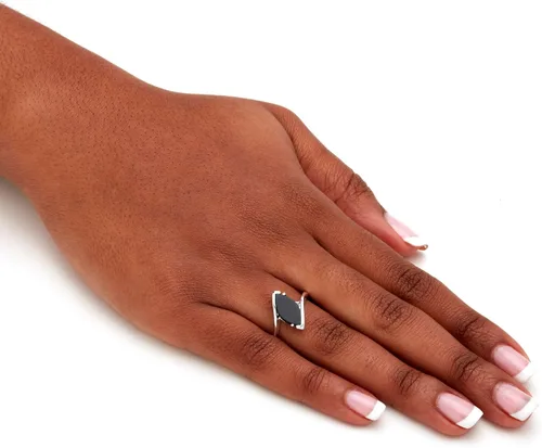 Vista 4 de Anillo de ónix negro natural en forma de marquesa de plata de ley
