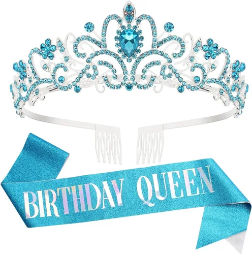 Vista 11 de Velscrun Tiara - Corona de Reina de Cumpleaños con Diamantes de Imitación y Banda Tiara de cumpleaños 27