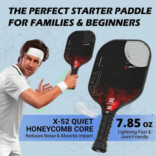 Vista 4 de T-300 - Juego de 4 o 2 palas de pickleball de fibra de carbono, aprobadas por USAPA, textura de giro, control y potencia equilibrados, kit de inicio