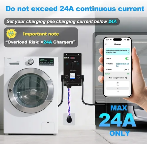 Vista 2 de Interruptor manual de carga EV para secadora y vehículos eléctricos, NEMA 10-30, 240V, 24A 5.76kW potencia máxima divisor, con interruptor