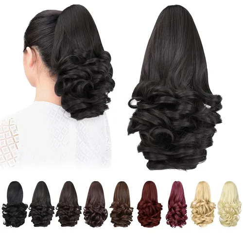 Vista 46 de extensión de cola de caballo, extensión de pelo con pinza de 12" cola de caballo rizada corta Extensión de pelo sintético de aspecto natural