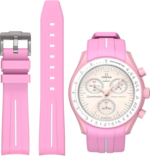 Vista 10 de Correas para reloj Moonswatch, correa de goma curvada sin huecos compatible con reloj Omega X Swatch Moonswatch Speedmaster/Rolex/SEIKO de 20mm