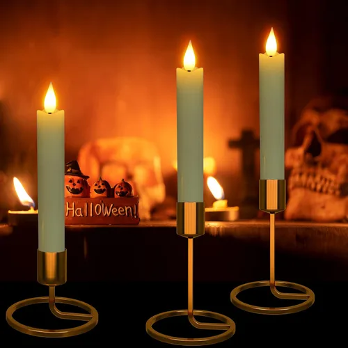 Vista 7 de Velas LED cónicas sin llama, 6 velas parpadeantes color marfil de 6.5 pulgadas con temporizador remoto, luz blanca cálida de cera real