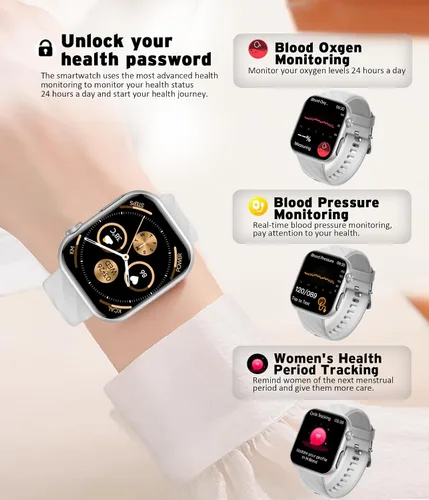 Vista 2 de Advanced Health Fitness - Reloj inteligente con Bluetooth, pantalla táctil HD de 1.97 pulgadas, control del estrés del sueño, frecuencia cardíaca