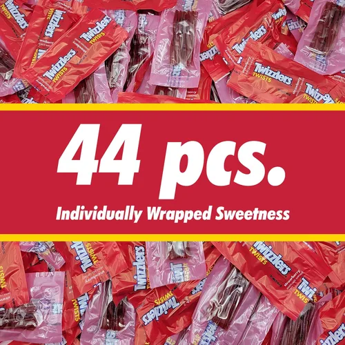 Vista 2 de Caramelo de regaliz Strawberry Twists – Bolsa de 1 libra (aproximadamente 44 piezas), golosinas dulces y masticables envueltas individualmente