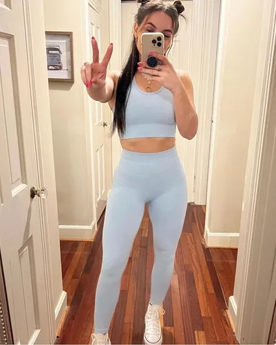 Vista 3 de Leggings de entrenamiento acanalados para mujer, sin costuras, de cintura alta, para gimnasio, entrenamiento, yoga, correr