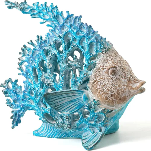 Vista 10 de VVGIFTS Decoración del Océano Tortuga Marina Arrecife de Coral Escultura para Hogar Oficina Decoración de Playa Costal para Mesa Estanteria