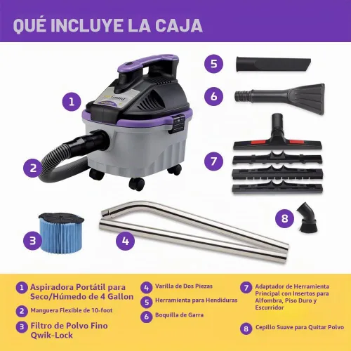 Vista 2 de ProTeam Aspiradoras para húmedo y seco, ProGuard 4 portátil, aspiradora para húmedo y seco de 4 galones con kit de herramientas
