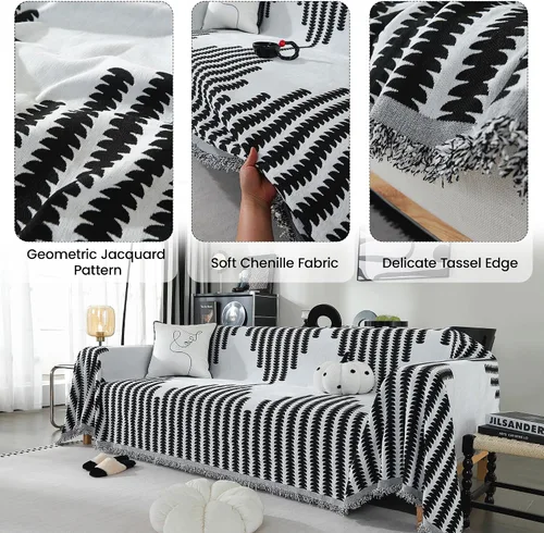Vista 4 de Funda de sofá de felpilla lavable para sillón de un solo cojín, funda de sofá antideslizante, reversible, geométrica jacquard, funda de sofá Negro