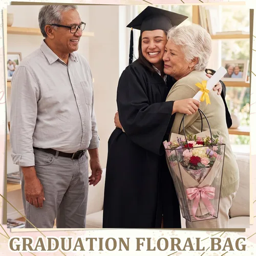 Vista 5 de Yexiya 12 bolsas florales grandes transparentes para ramo de flores a granel con asa transparente para regalo de boda, regalo de boda, regalo