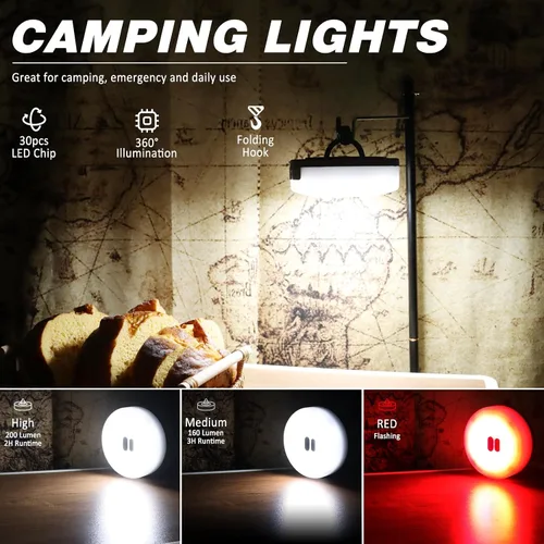 Vista 3 de DIBMS Paquete de 1 Cadena de Luces LED para Acampar con Control por App, 19 pies, recargable, multicolor, impermeable, luz colgante para acampar al