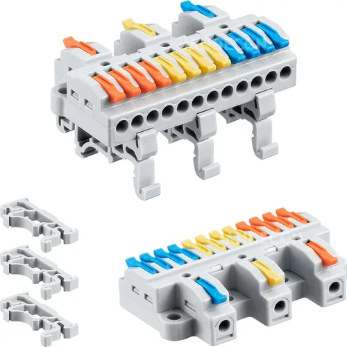 Vista 9 de 6 piezas de bloques de terminales de riel DIN, conectores de alambre de empalme DIY para circuito en línea 28-12AWG (2 en 8 salida)